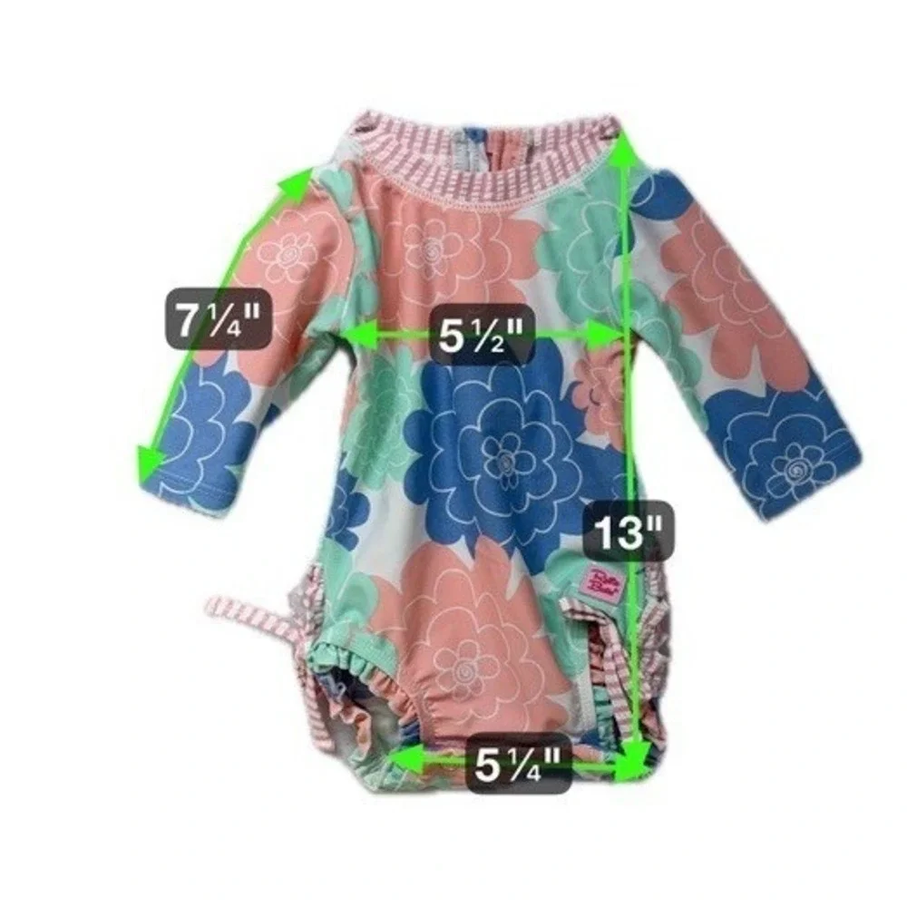 Ruffle Butts Baby‎ Girls Rash Guard Swimsuit Long Sleeve Floral Print Size 0-3M